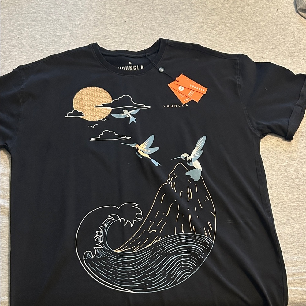 YoungLA Black Graphic Tee with Nature Design